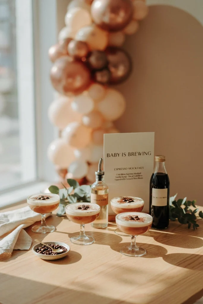 Espresso martini mocktail bar garnished with coffee beans