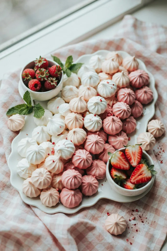 Pink ombre meringue kisses in a gradient from white to deep pink