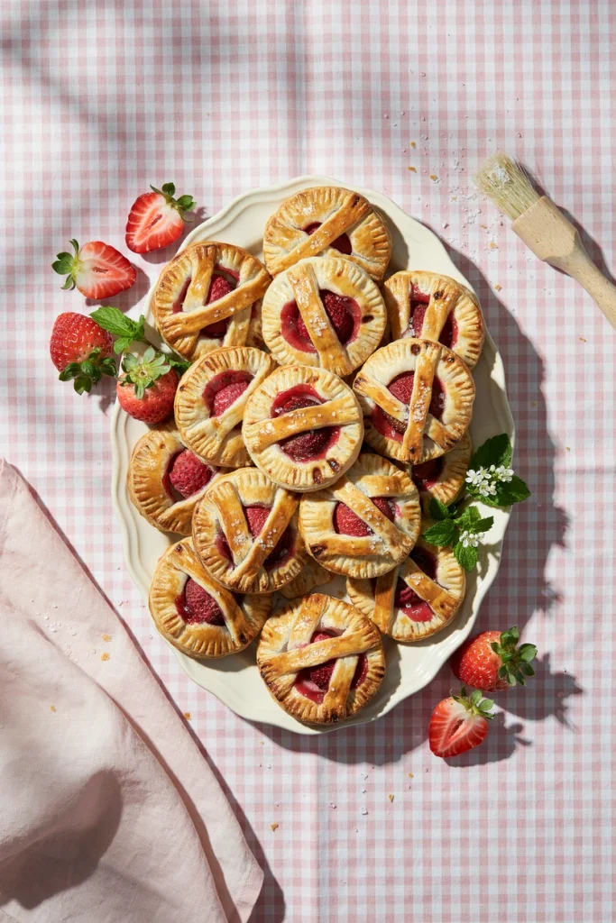 Mini strawberry hand pies with lattice tops dusted with sugar
