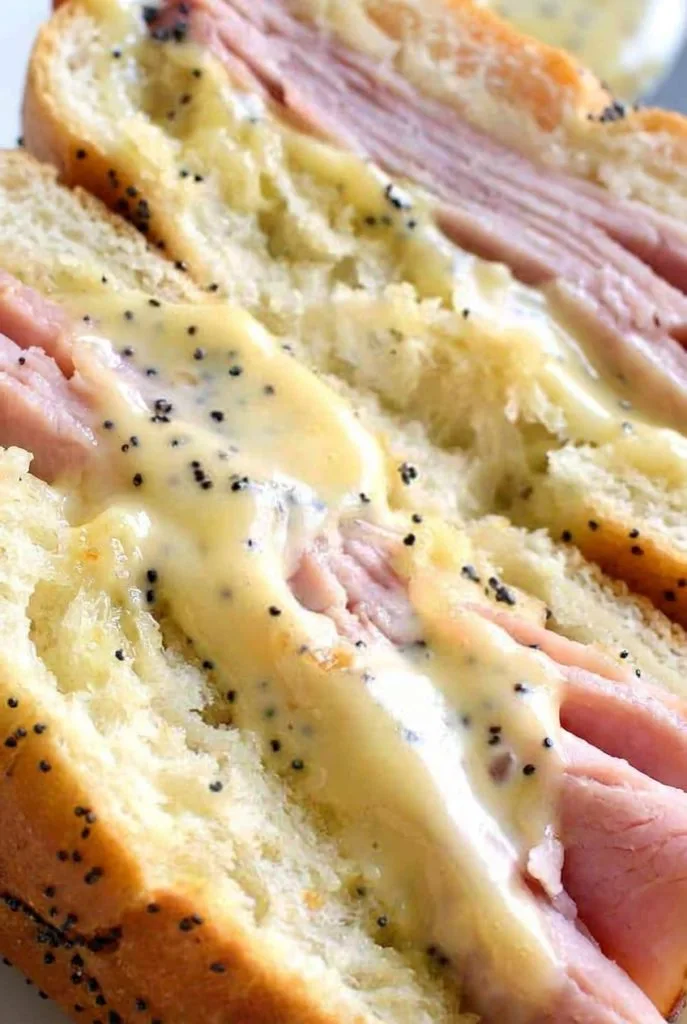 Ham and Swiss sandwich with honey mustard spread