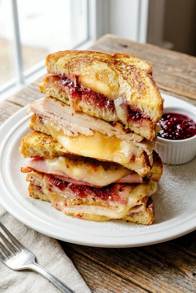 Monte Cristo sandwich dusted with powdered sugar