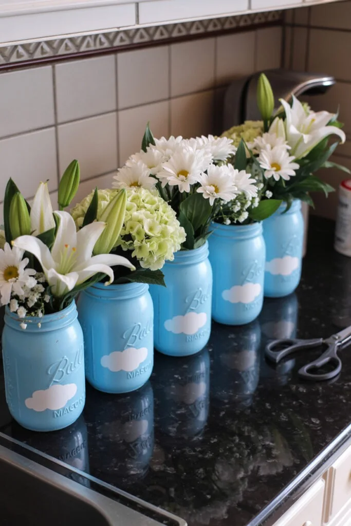 Cloud-Inspired Mason Jar Centerpieces