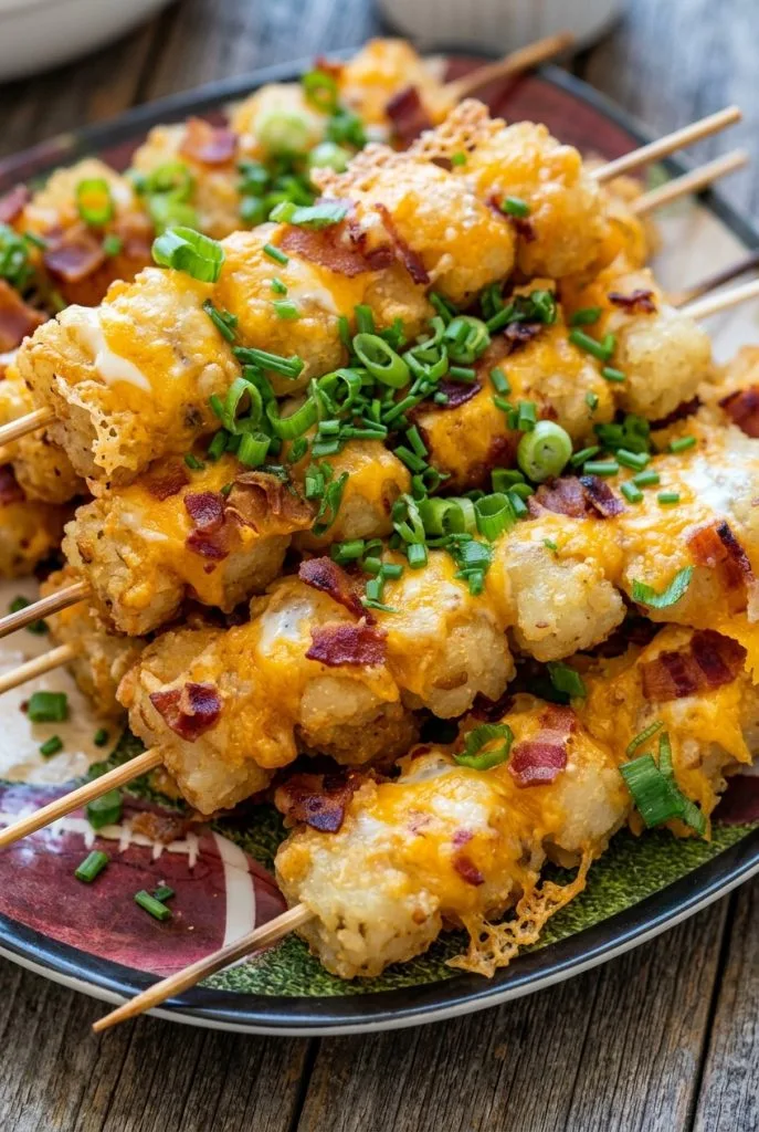 Loaded potato skewers with bacon, cheddar, and green onion