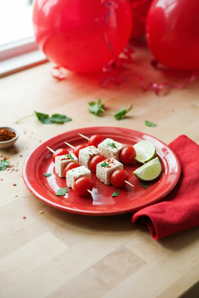 Queso fresco cubes and cherry tomatoes on skewers
