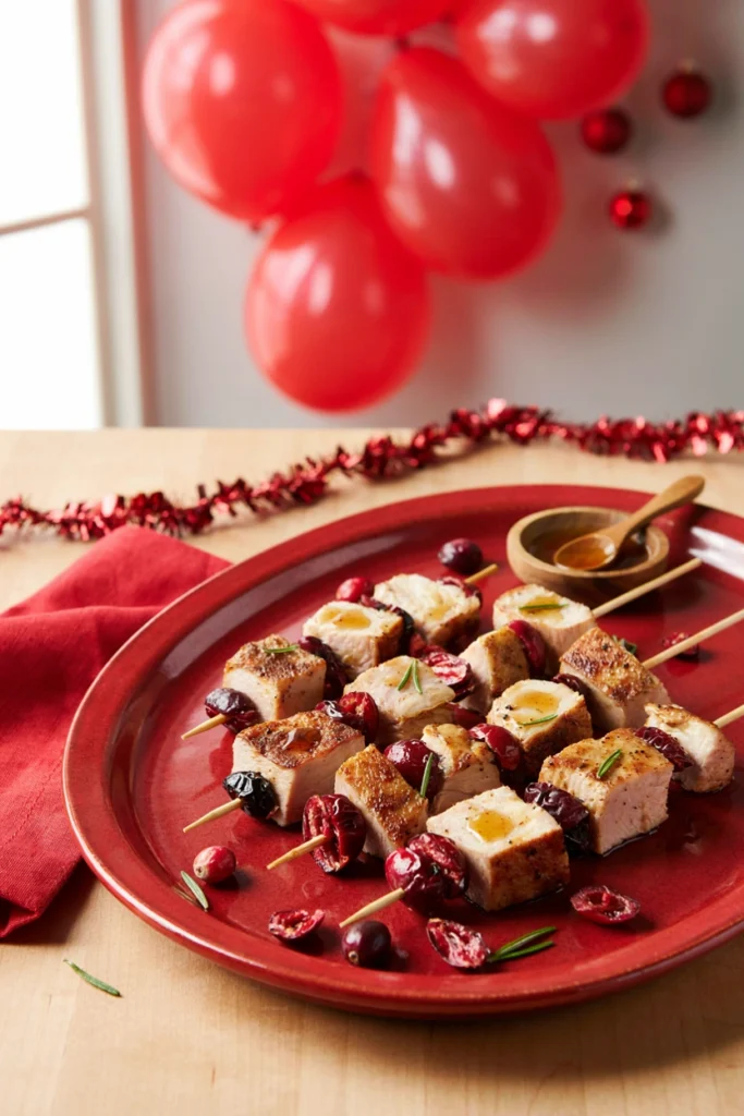 Roasted turkey chunks and cranberries on skewers