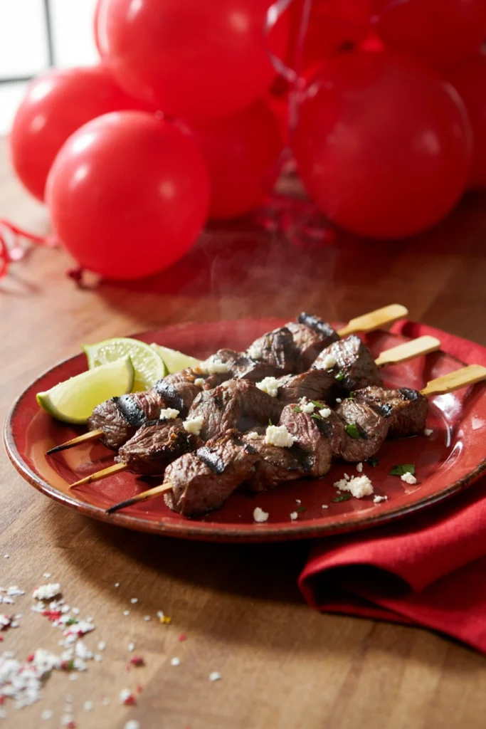 Grilled skirt steak strips with crumbled cotija on top