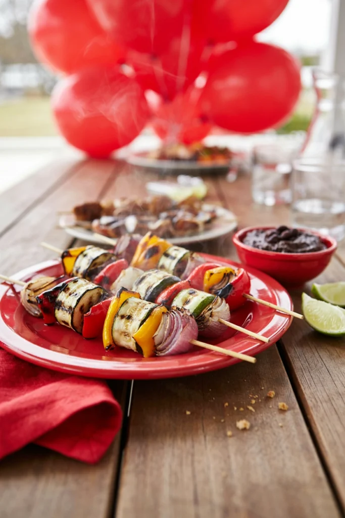 Grilled bell peppers and zucchini with a smoky spice rub