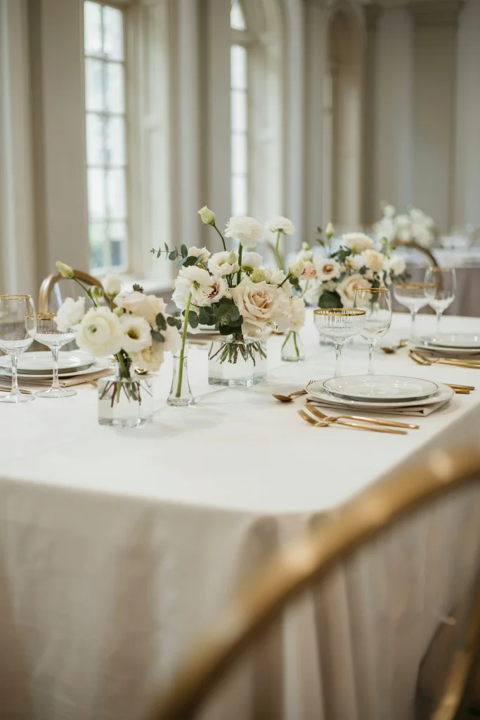 Modern floating flower box centerpieces on a baby shower table