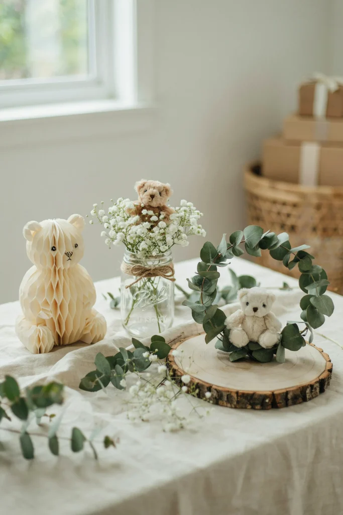 Bear-themed baby shower centerpieces in three styles