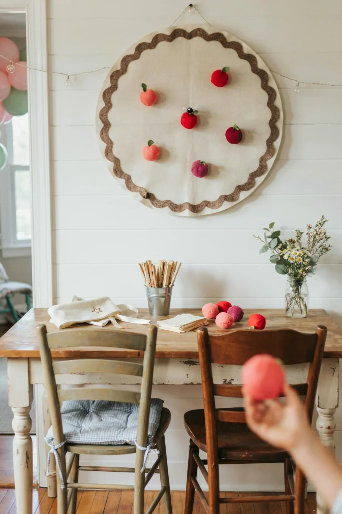 Pin the cherry on the pie party game with a felt board and blindfold