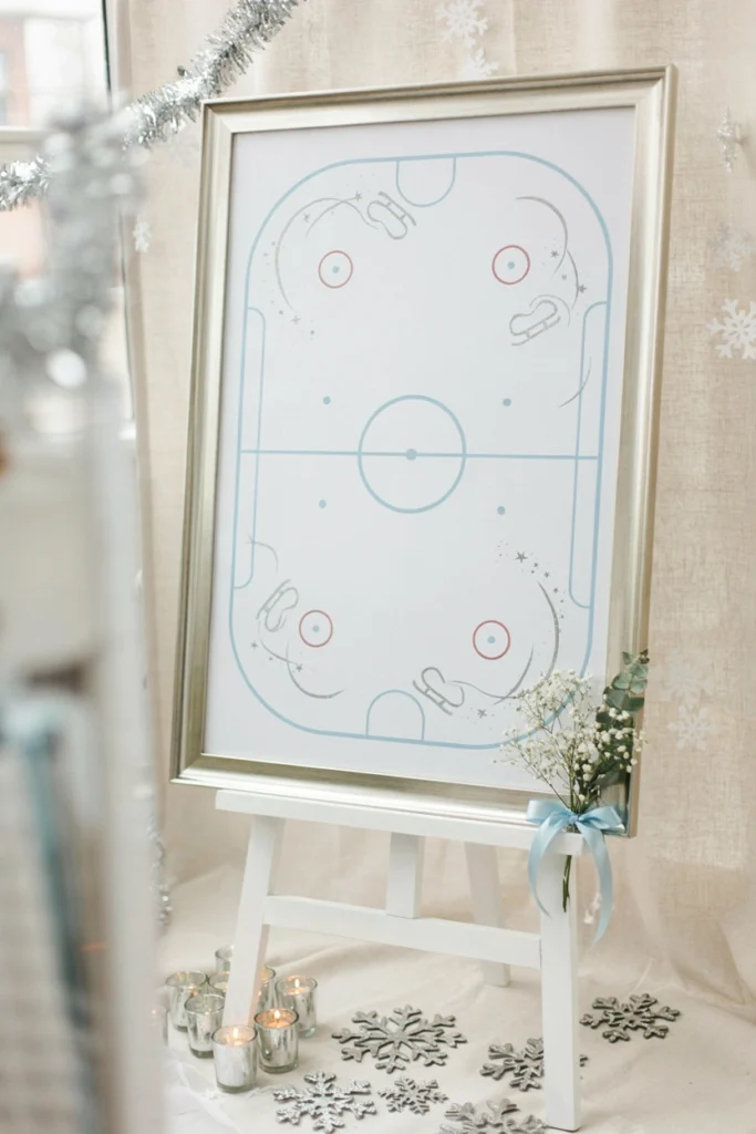Ice rink themed guest book alternative for a baby shower
