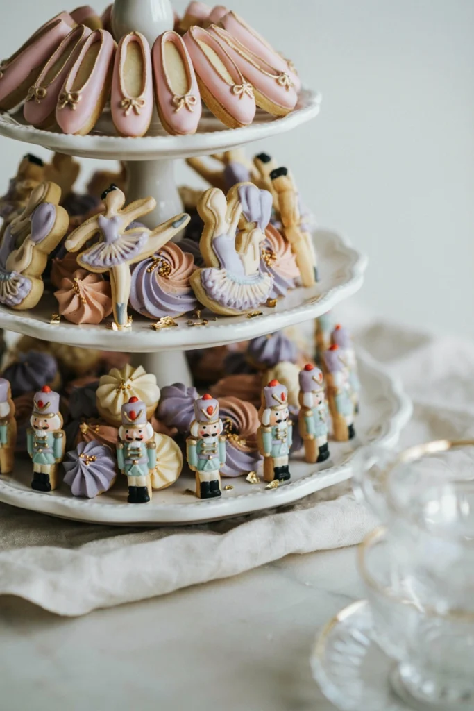 Hand-iced sugar plum ballerina cookies with nutcracker soldier details