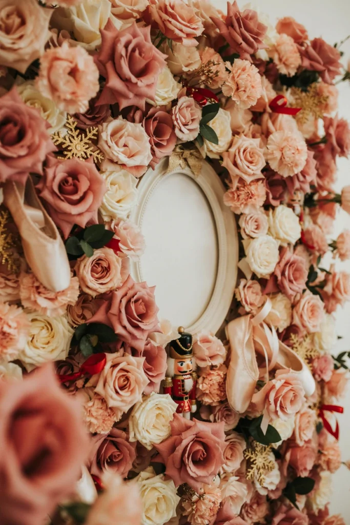 Blush paper flower wall backdrop for a sugar plum baby shower