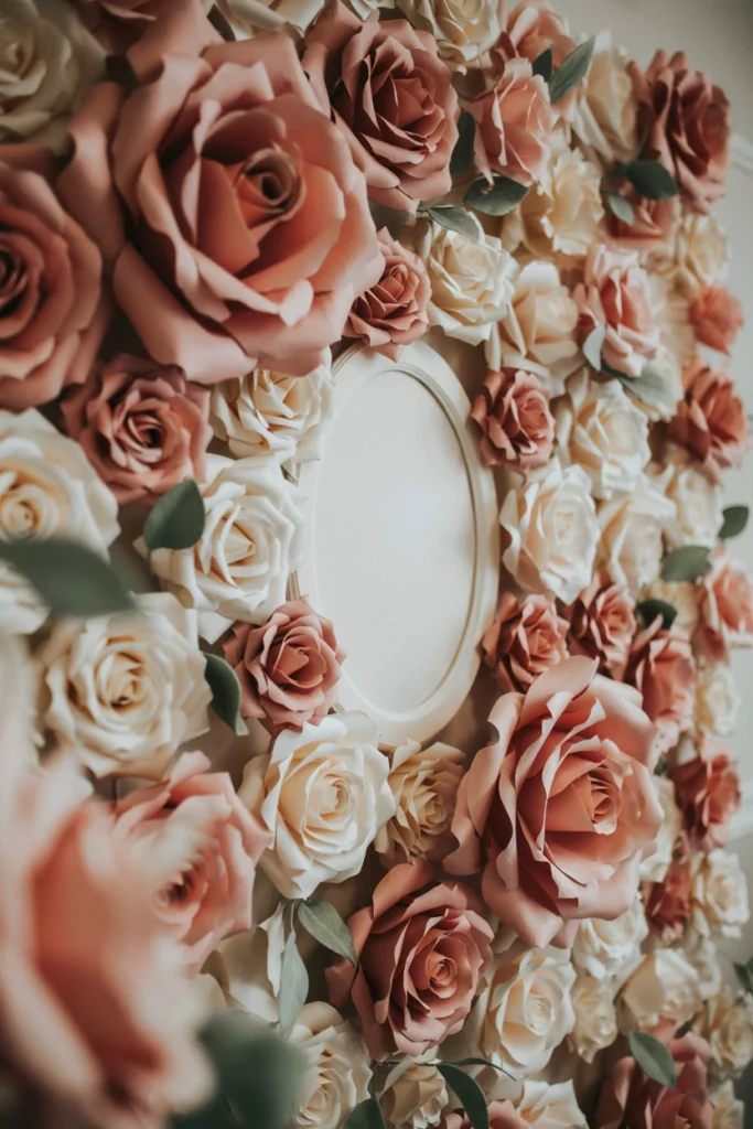 Blush paper flower wall backdrop for a sugar plum baby shower