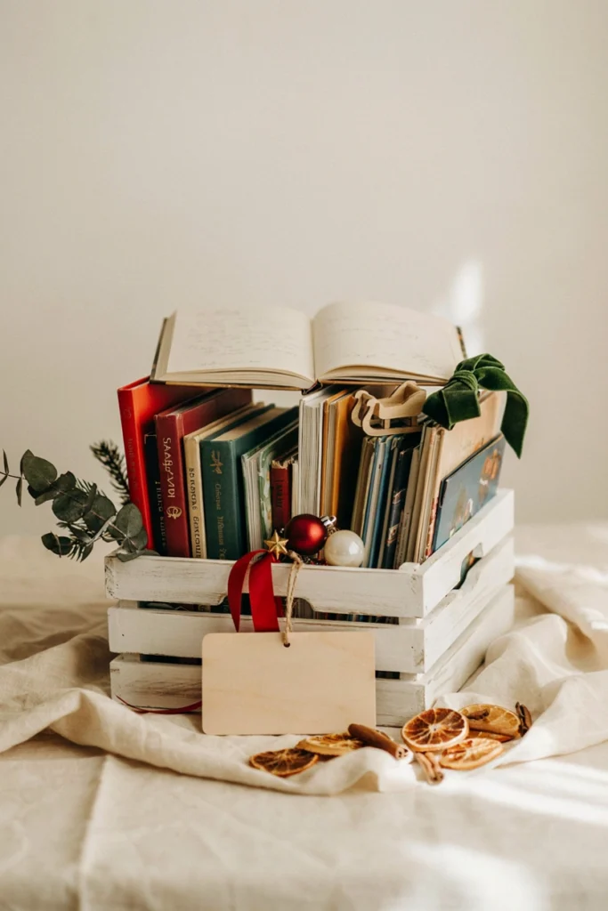 Books for Baby wooden crate station instead of a card box at a baby shower