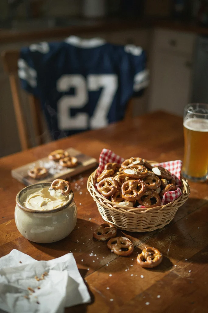 Soft pretzel bites with a warm beer cheese dip