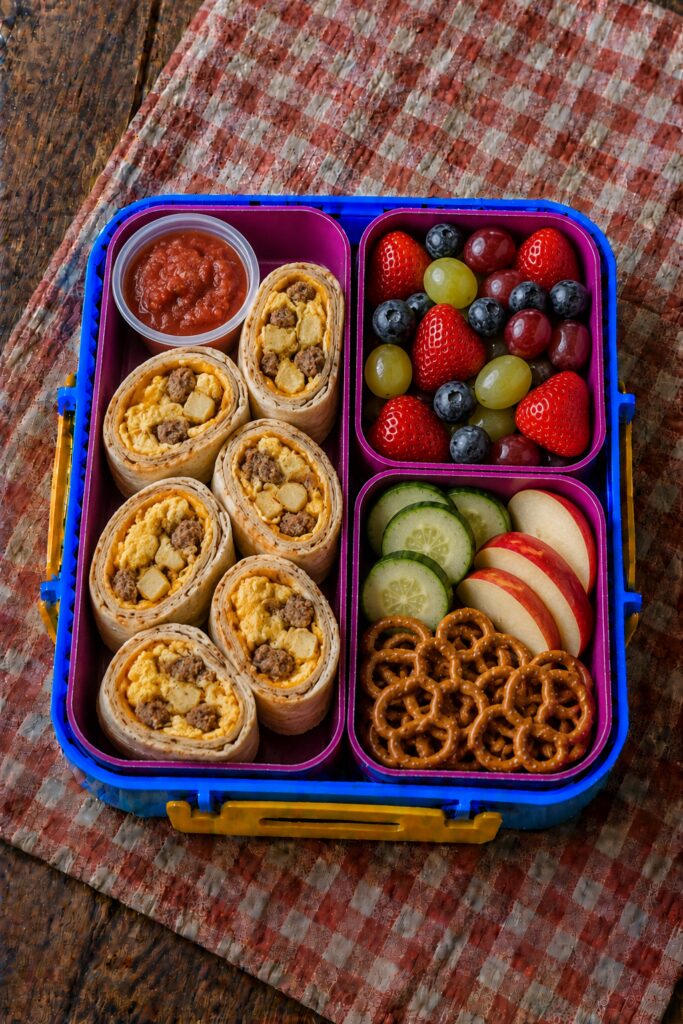 Mini breakfast burritos with egg and cheese