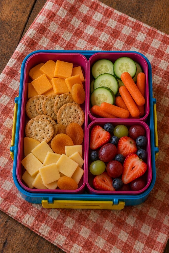 Small cheese cubes and crackers in a compartment box
