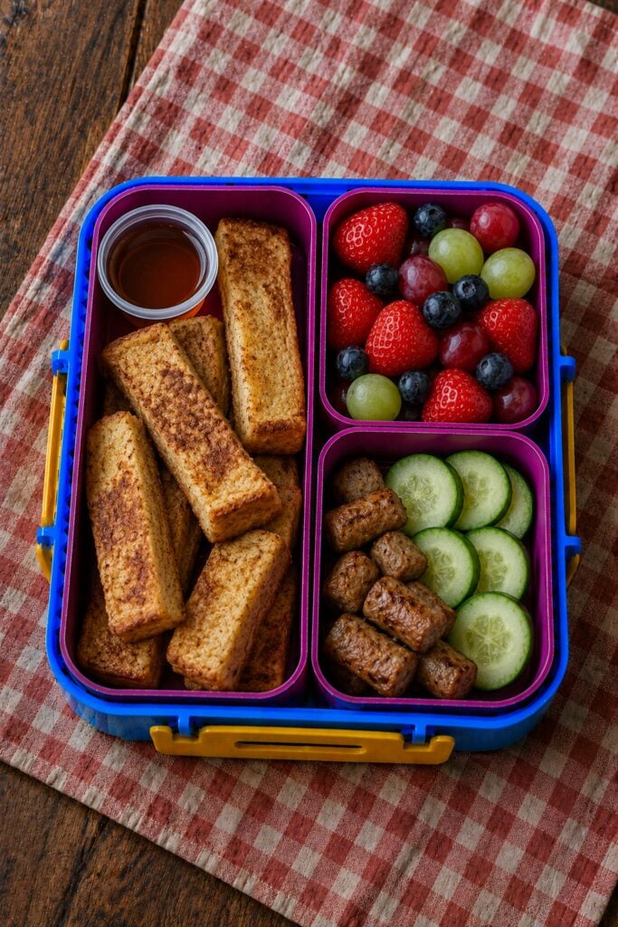French toast sticks with a syrup dip cup