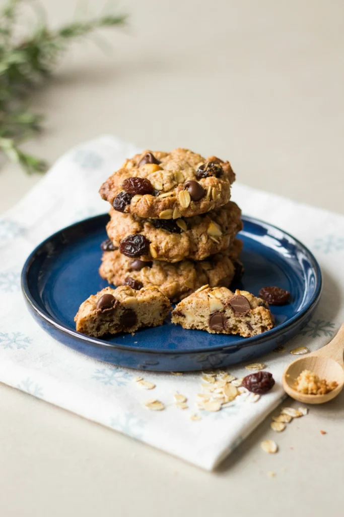 Chunky cookies with oats, raisins, nuts, and chocolate chips