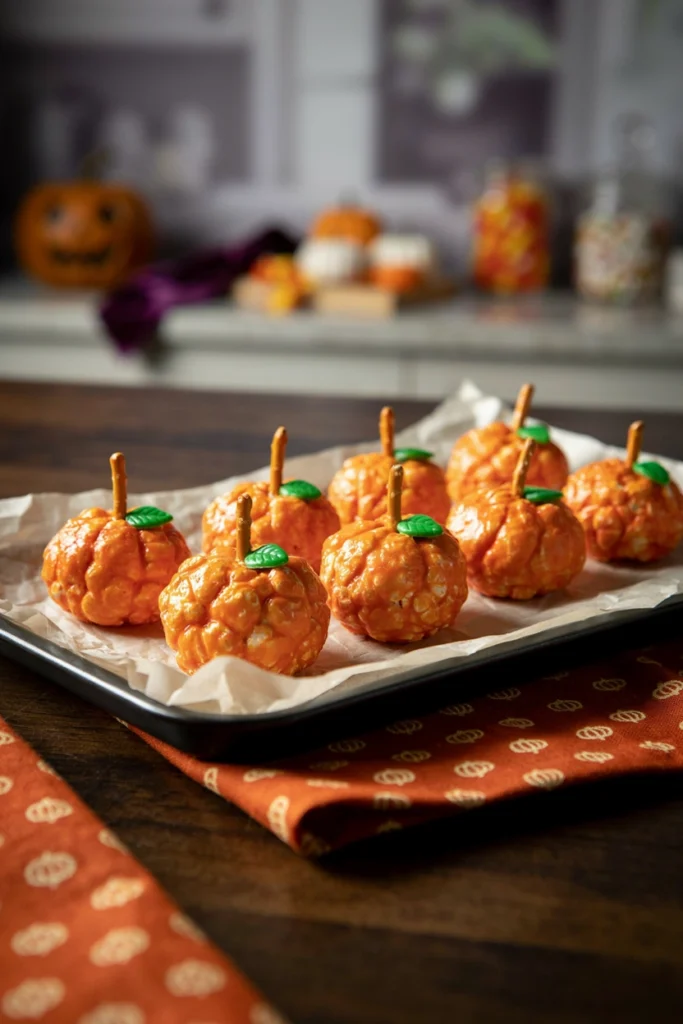 Popcorn Ball Pumpkins - Halloween appetizer recipe