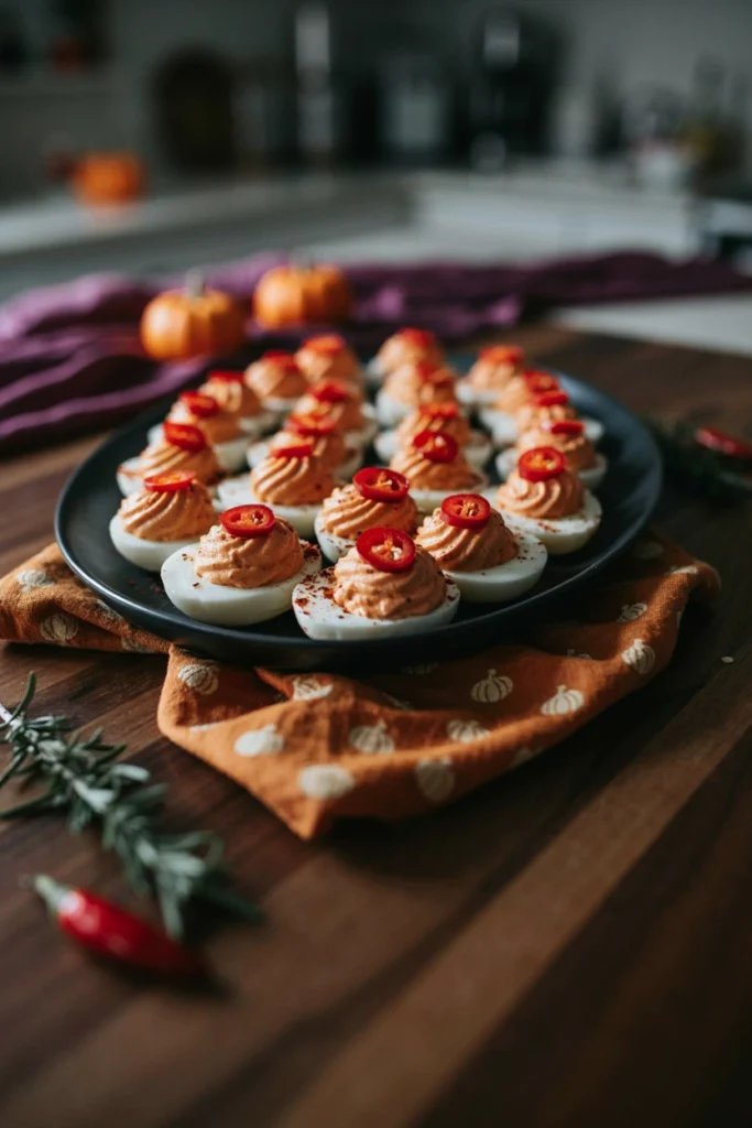 Devil's Eye Deviled Egg Poppers - Halloween appetizer recipe