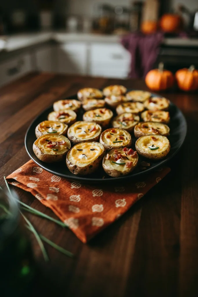 Loaded Mini Baked Potato Skulls - Halloween appetizer recipe