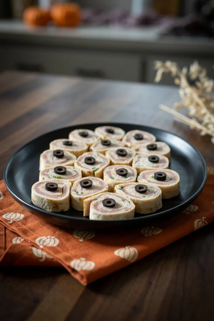 Spooky Deviled Ham Roll-Ups - Halloween appetizer recipe