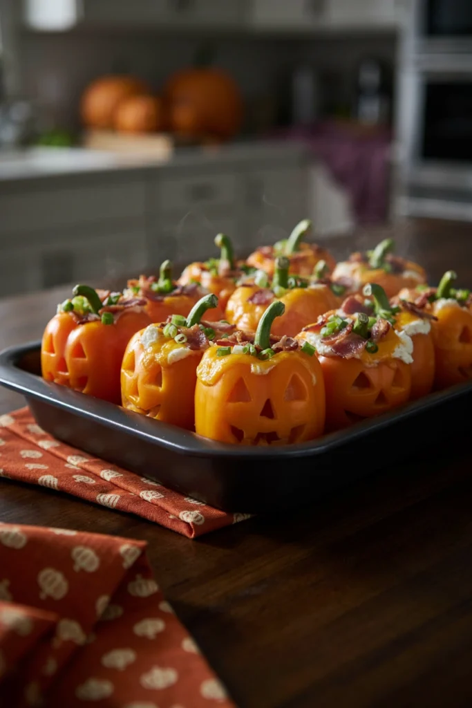 Jack-o'-Lantern Stuffed Peppers - Halloween appetizer recipe