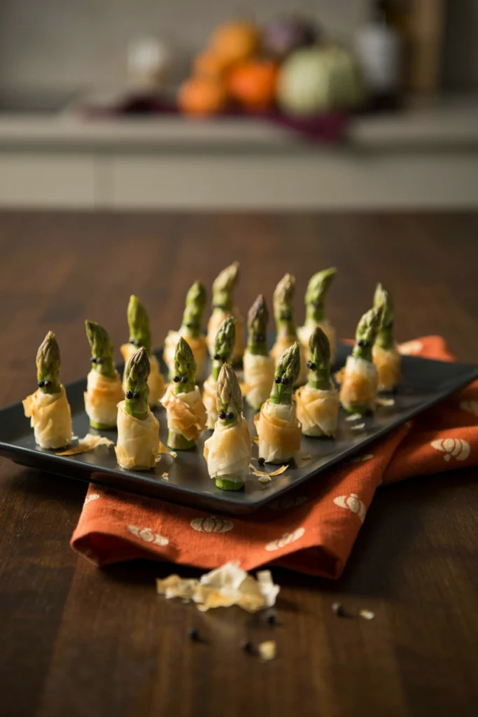 Mummy Wrapped Asparagus - Halloween appetizer recipe