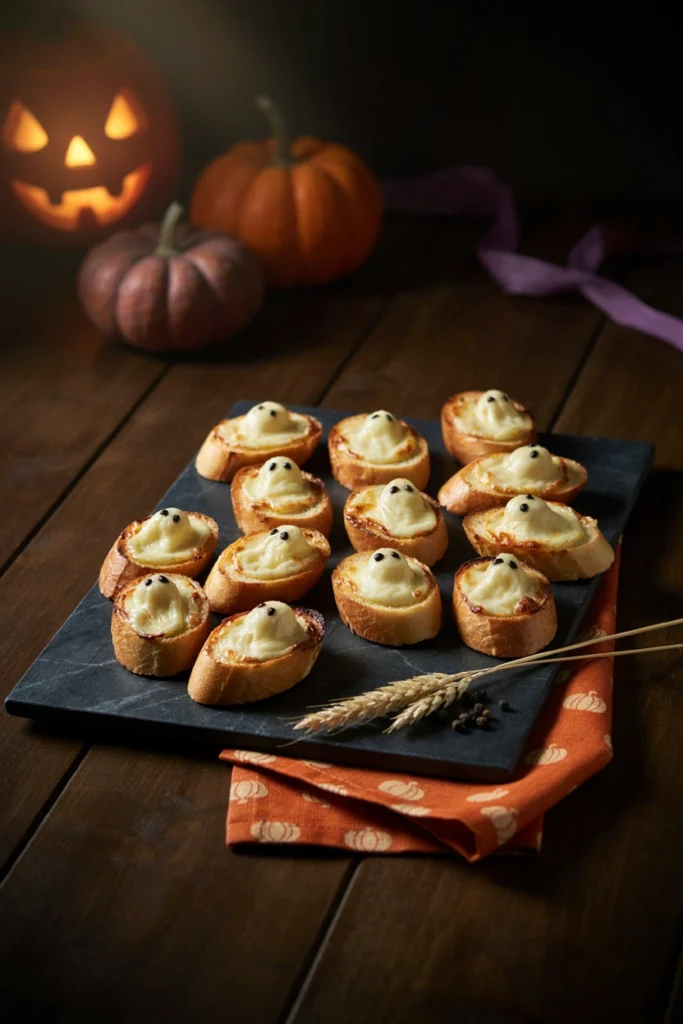 Ghost Cheese Toasts - Halloween appetizer recipe