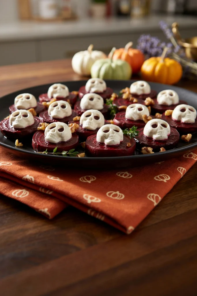 Beet and Goat Cheese Skulls - Halloween appetizer recipe