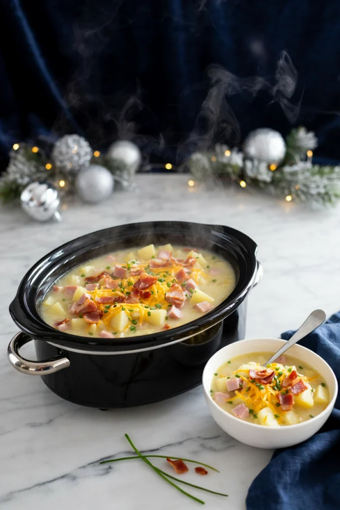 Slow Cooker Ham and Potato Soup, Christmas potluck recipe