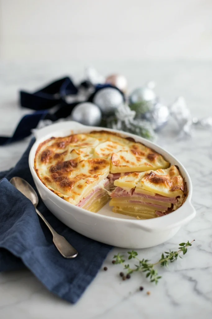 Cheesy Scalloped Potatoes with Ham, Christmas potluck recipe