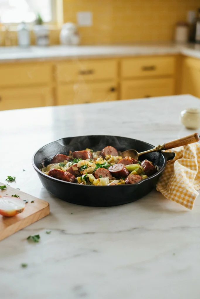 Kielbasa and cabbage skillet