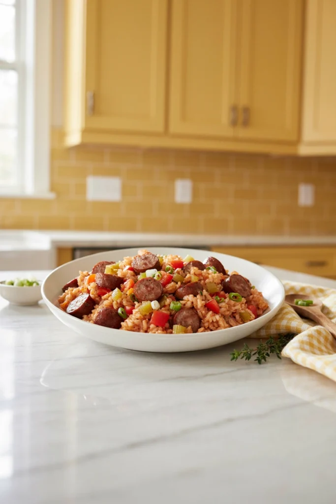 Smoked sausage jambalaya with rice