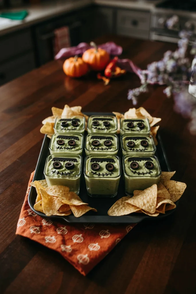 Frankenstein Guacamole Cups - Halloween appetizer recipe