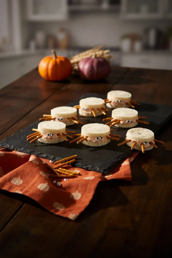 Spider Deviled Ham Sandwiches - Halloween appetizer recipe