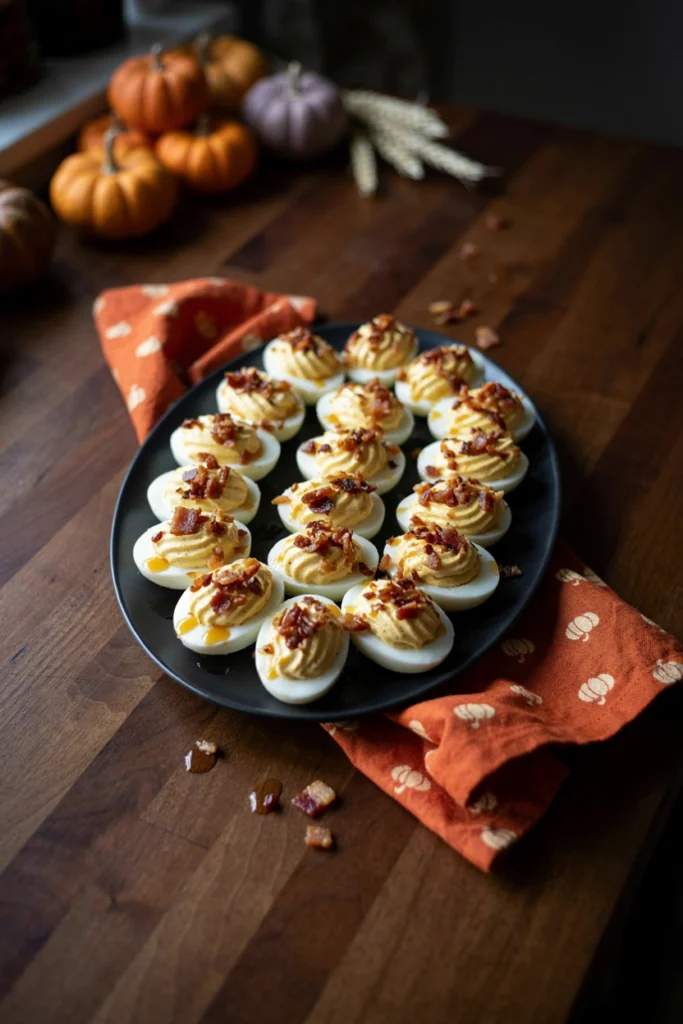 Maple Bacon Deviled Eggs - Halloween appetizer recipe