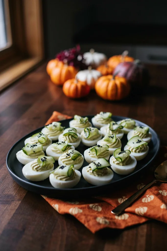 Ghoulish Green Deviled Eggs with Wasabi - Halloween appetizer recipe