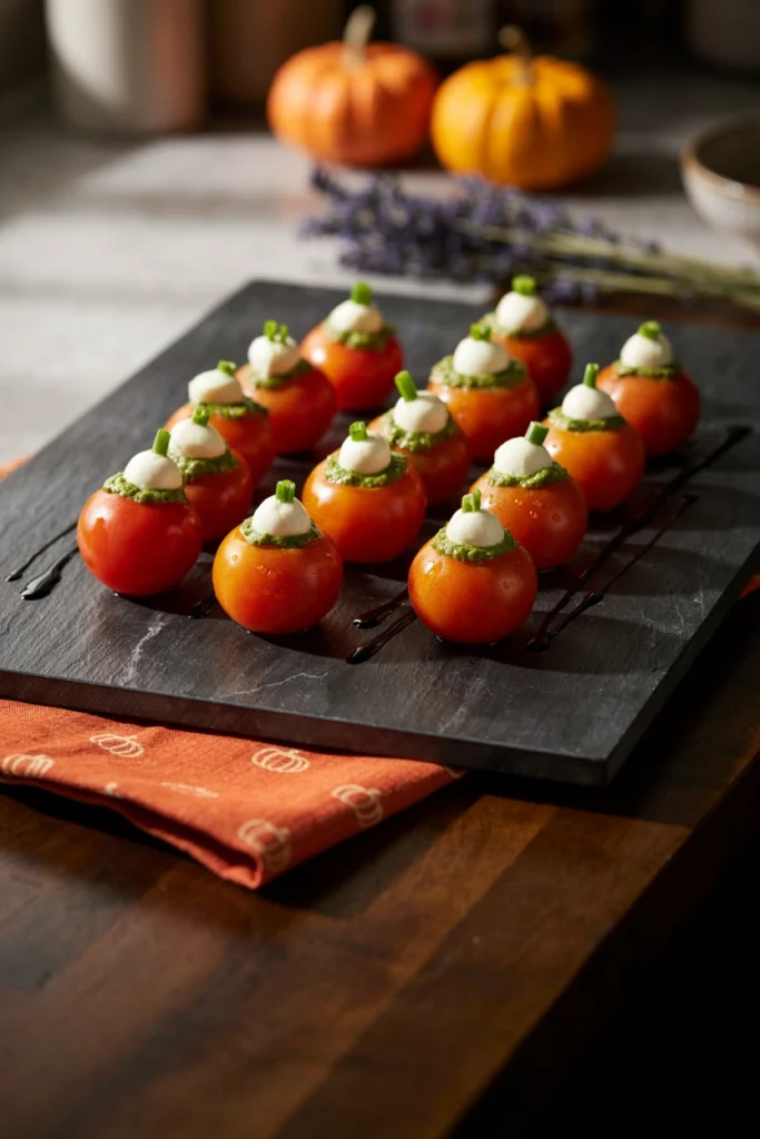 Caprese Pumpkin Bites - Halloween appetizer recipe