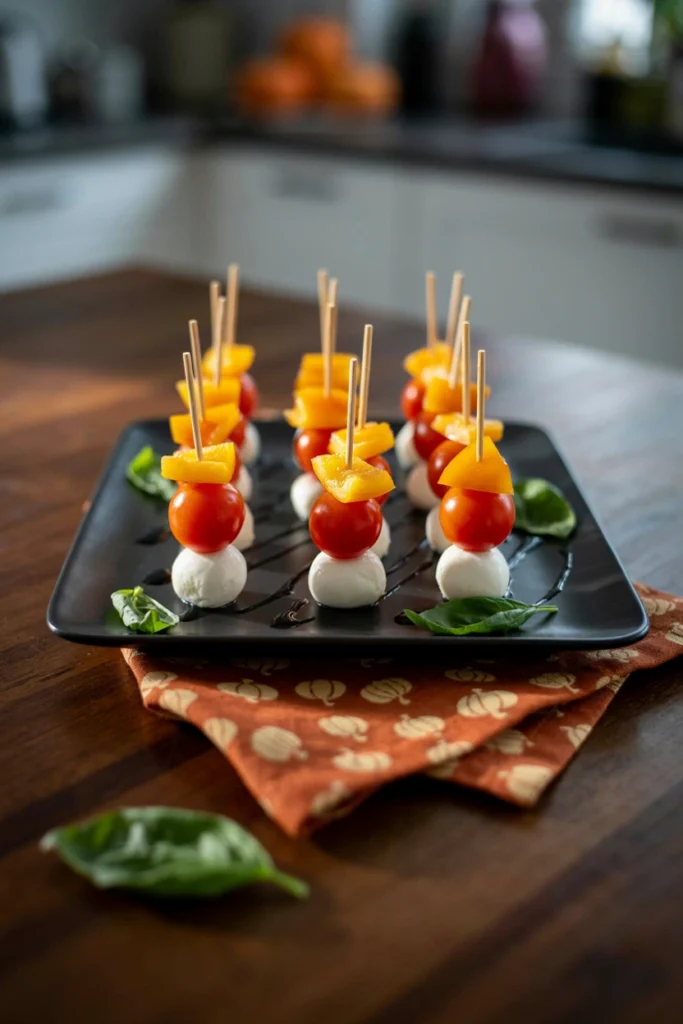Candy Corn Caprese Skewers - Halloween appetizer recipe