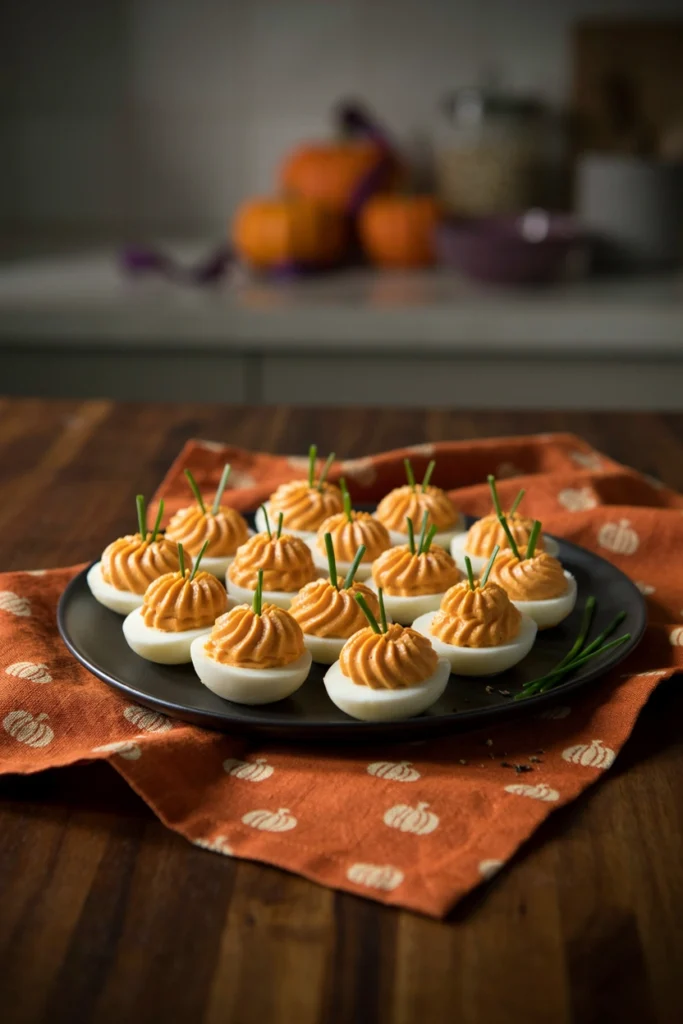 Orange Deviled Egg Pumpkins - Halloween appetizer recipe