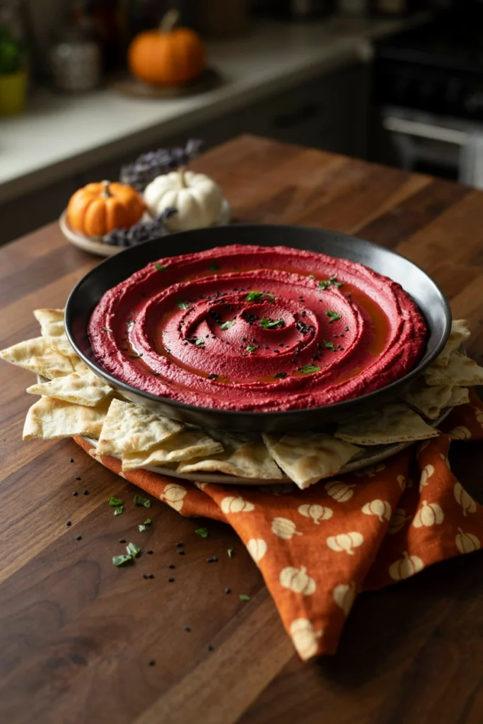 Beetroot Blood Hummus - Halloween appetizer recipe