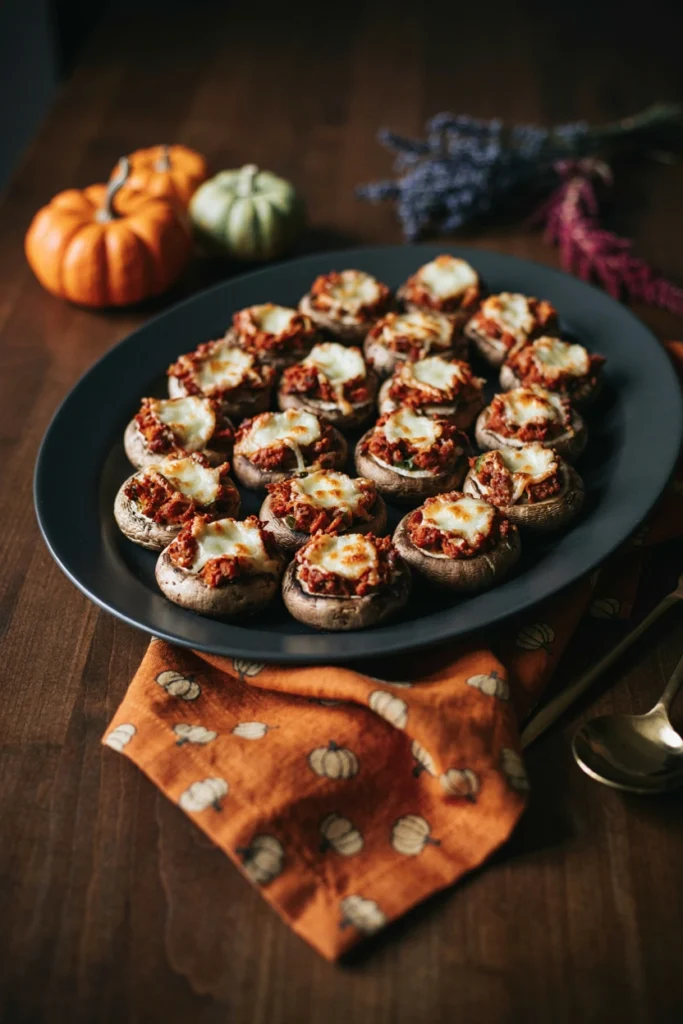 Chorizo Stuffed Mushroom Caps - Halloween appetizer recipe