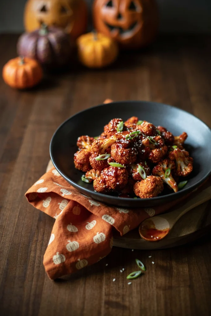 Spicy Korean Fried Cauliflower Wings - Halloween appetizer recipe