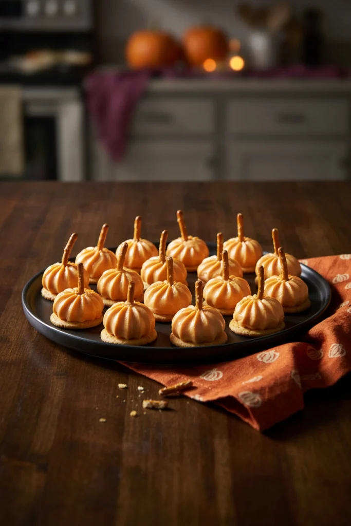 Mini Pumpkin Cheese Spread Bites - Halloween appetizer recipe