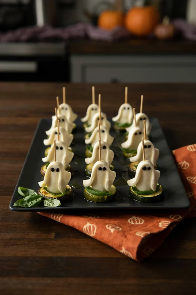 Zucchini Ghost Skewers - Halloween appetizer recipe