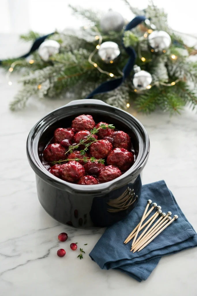 Slow Cooker Meatballs in Cranberry Glaze, Christmas potluck recipe