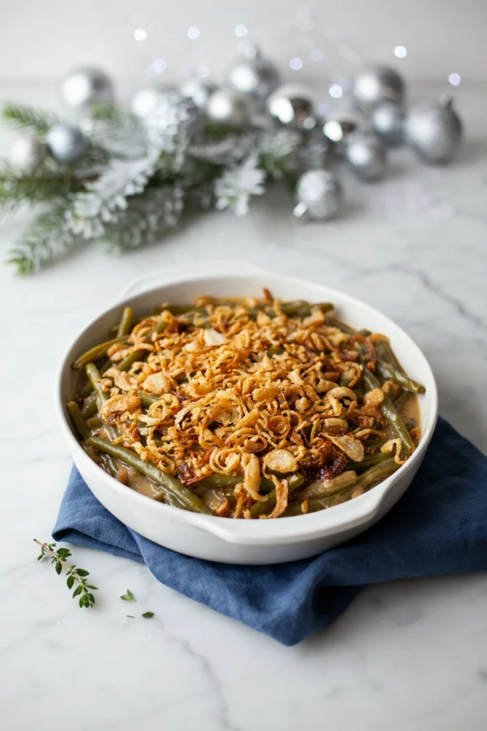 Brown Butter Garlic Green Bean Casserole, Christmas potluck recipe
